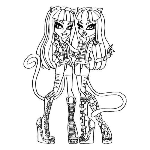 Monster High Coloring Page: Meowlody and Pursephone free printable Monster High Coloring Pages coloring page