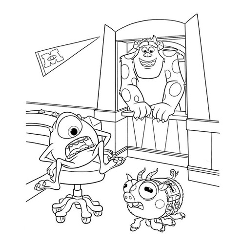 Página para colorear: Archie, Mike Wazowski y Sulley dibujo para colorear gratis de Páginas para colorear de Monsters University