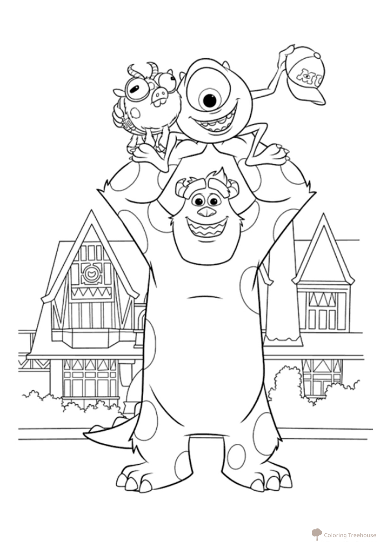 Mike, Sulley and Archie Coloring Page free printable Monsters University Coloring Pages coloring page