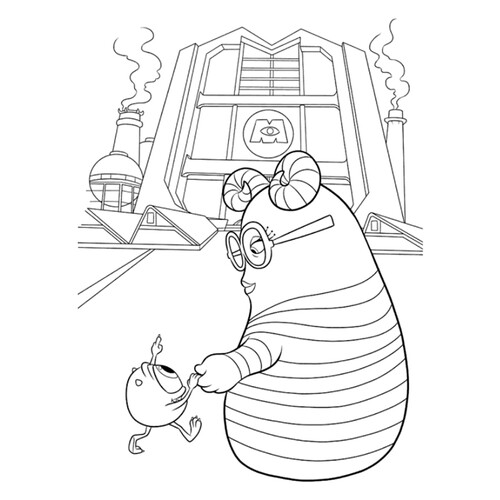 萨莉和小怪兽 线描填色页 免费可打印怪兽大学填色页涂色页