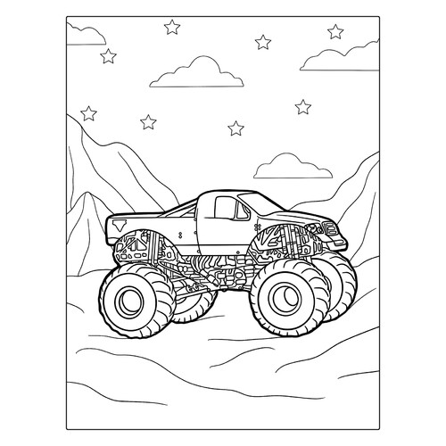 Página para colorear «Monster Truck Trueno Azul» dibujo para colorear gratis de Páginas para colorear de Monster Truck