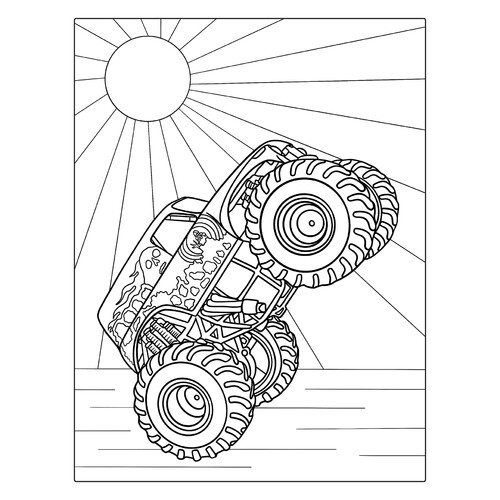 Página para colorear «Monster Truck Sepulturero en las ruedas traseras» dibujo para colorear gratis de Páginas para colorear de Monster Truck