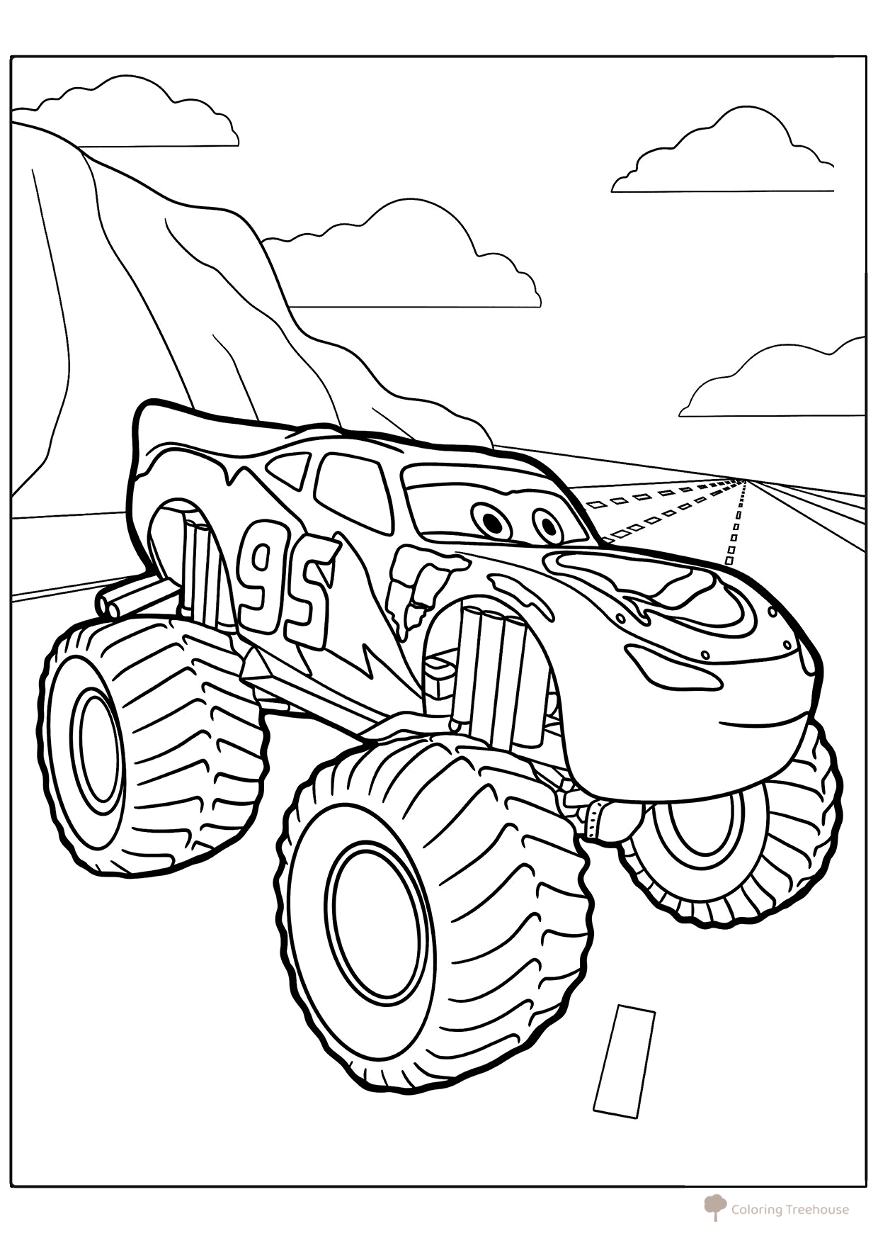 Página para colorear «Monster Truck Rayo McQueen» dibujo para colorear gratis de Páginas para colorear de Monster Truck