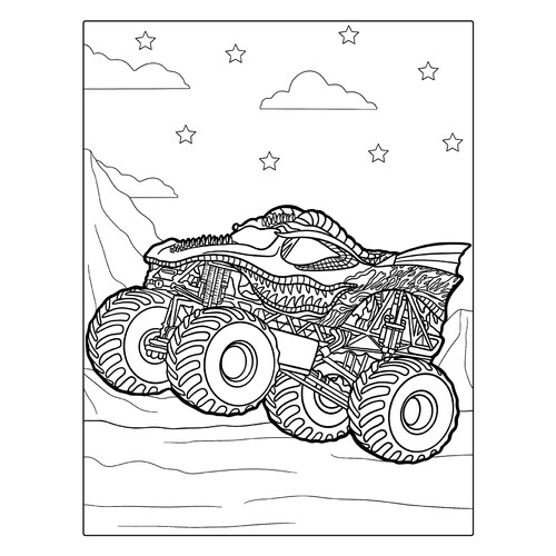Página para colorear «Monster Truck cazador de dragones» dibujo para colorear gratis de Páginas para colorear de Monster Truck
