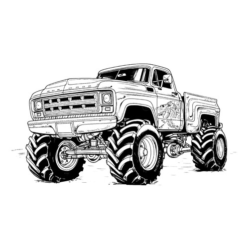 Página para colorear «Monster Truck con aerografía» dibujo para colorear gratis de Páginas para colorear de Monster Truck