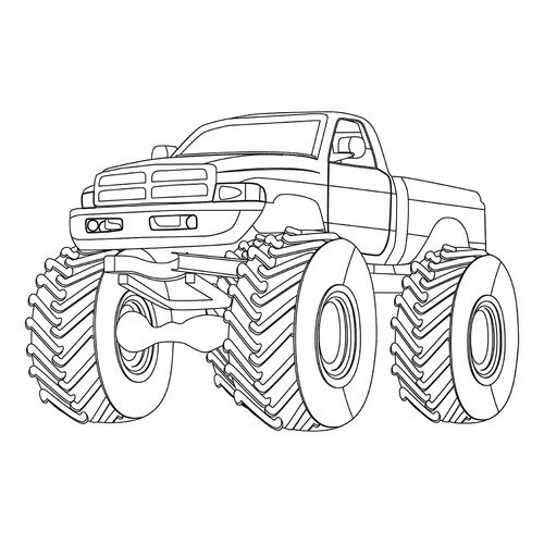 Colorear «Monster Truck con ruedas grandes» dibujo para colorear gratis de Páginas para colorear de Monster Truck