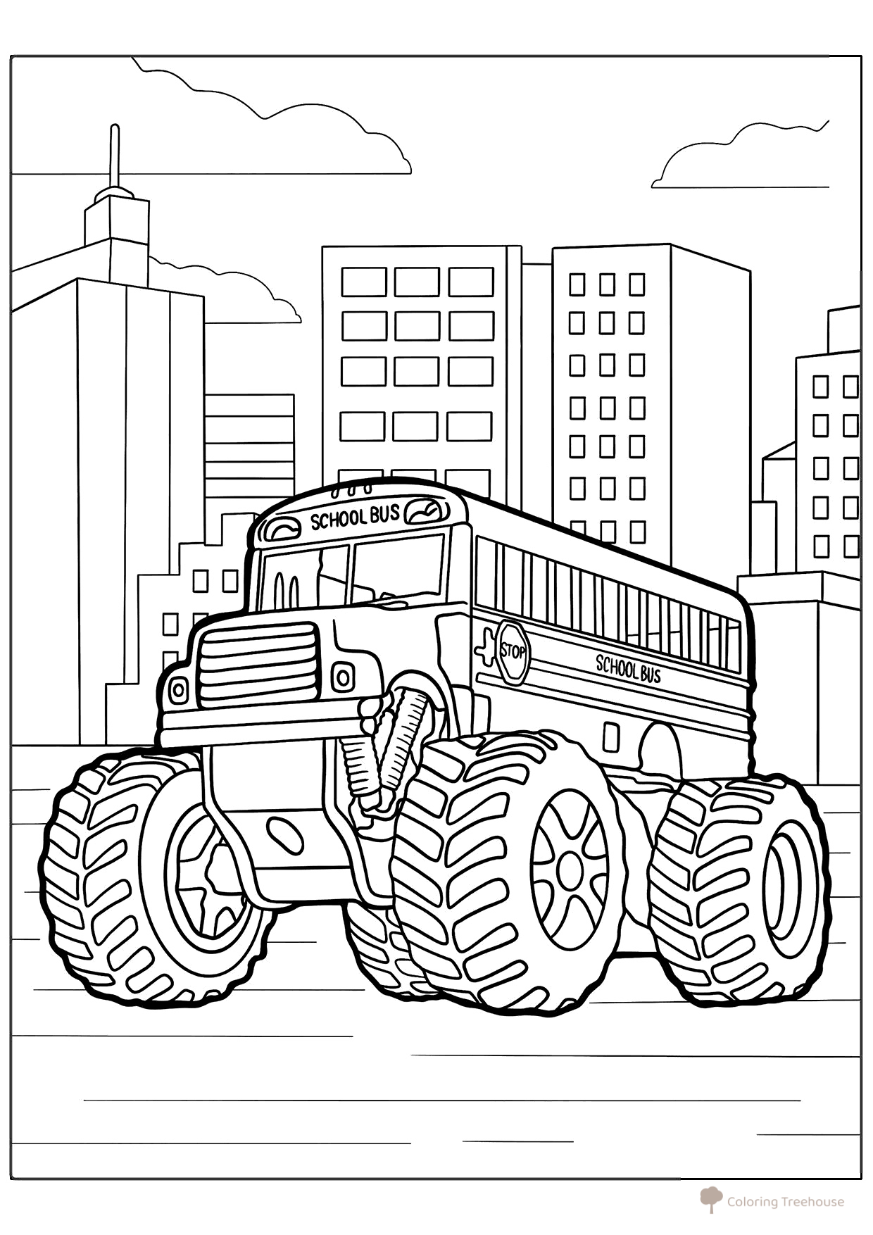 School Bus Monster Truck Coloring Page free printable Monster Truck Coloring Pages coloring page