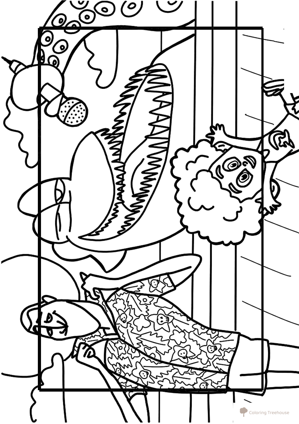Dracula, Dennis and Kraken Coloring Page free printable Hotel Transylvania 3 Coloring Pages coloring page