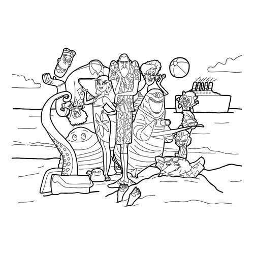 Página para colorear: Personajes principales de Monstruos en Vacaciones dibujo para colorear gratis de Páginas para colorear de Monstruos en vacaciones 3: El llamado del mar