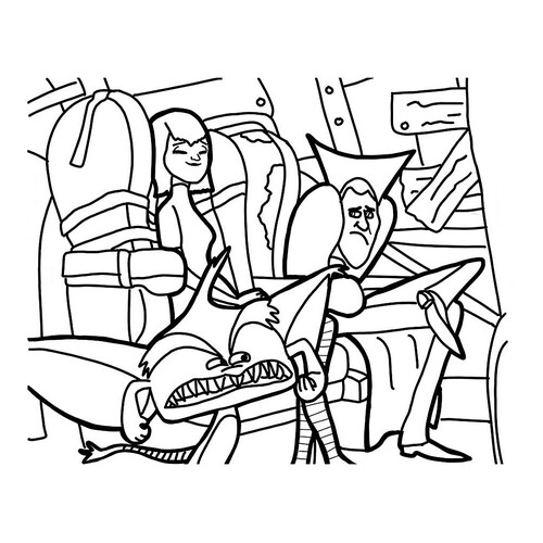 Página para colorear: Mavis y Drácula en el avión de los goblins dibujo para colorear gratis de Páginas para colorear de Monstruos en vacaciones 3: El llamado del mar
