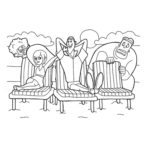 Página para colorear: Monstruos descansan en la playa dibujo para colorear gratis de Páginas para colorear de Monstruos en vacaciones 3: El llamado del mar