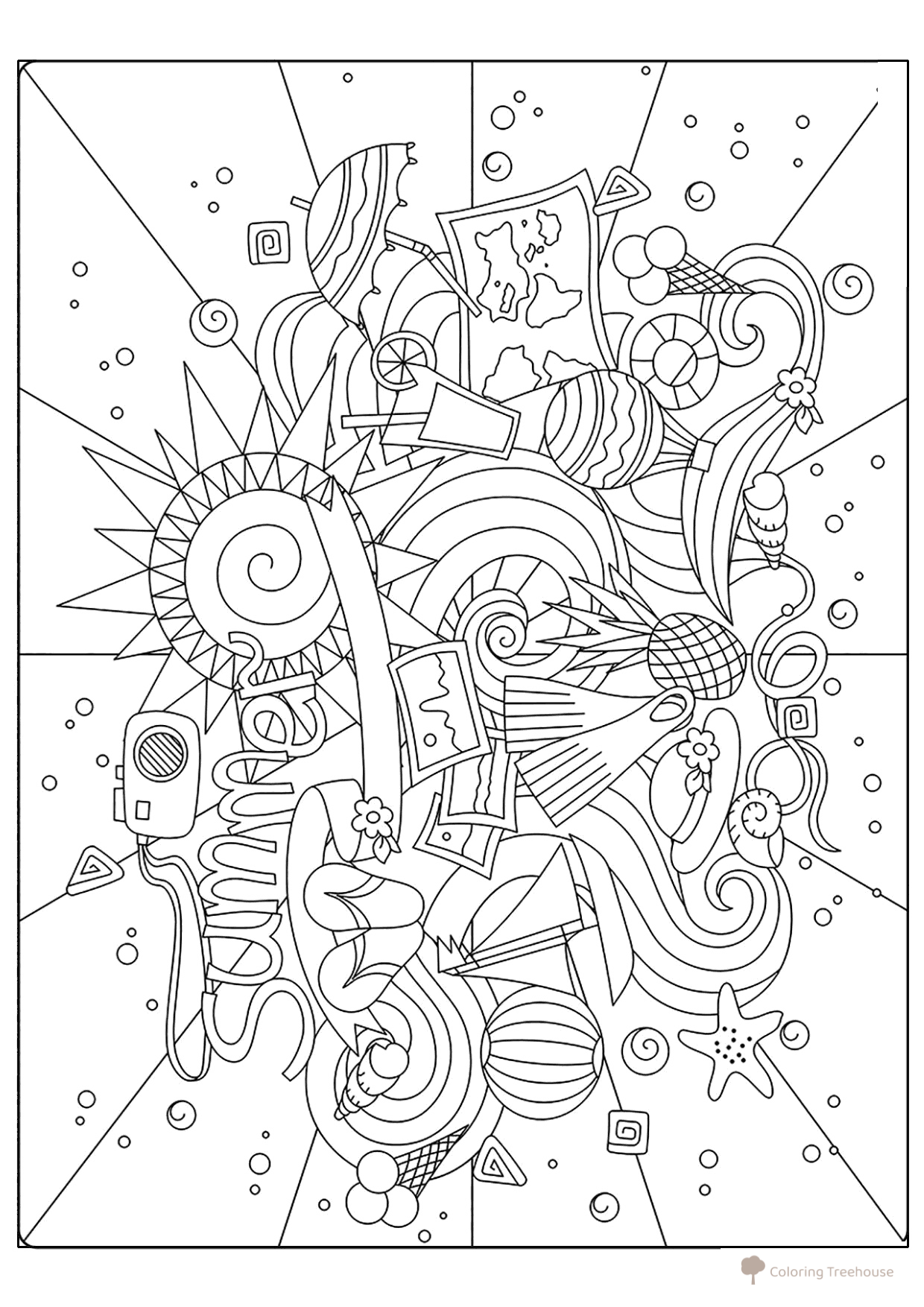 Doodle: olas soleadas con helado - hoja para colorear dibujo para colorear gratis de Ice Cream Coloring Pages
