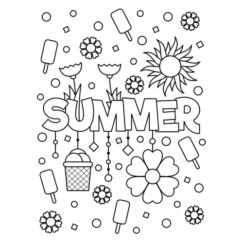 Página para colorear: Escena veraniega con helado dibujo para colorear gratis de Ice Cream Coloring Pages