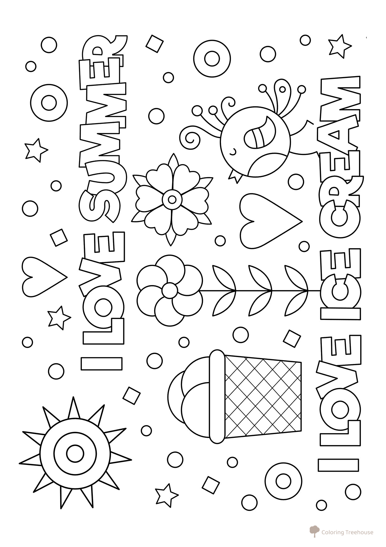 Página para colorear «Amo el verano y el helado» dibujo para colorear gratis de Ice Cream Coloring Pages
