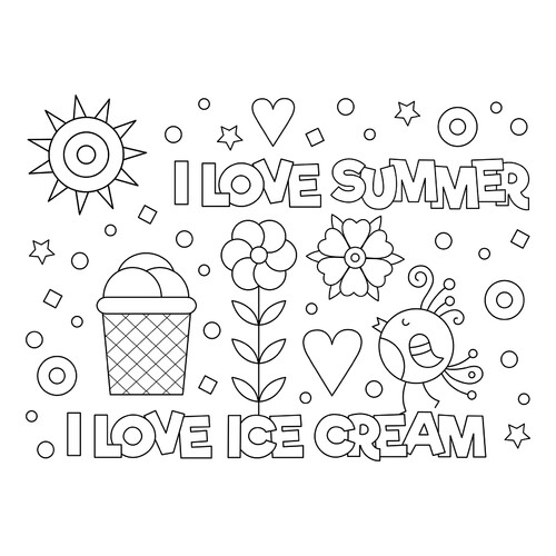 Página para colorear «Amo el verano y el helado» dibujo para colorear gratis de Ice Cream Coloring Pages