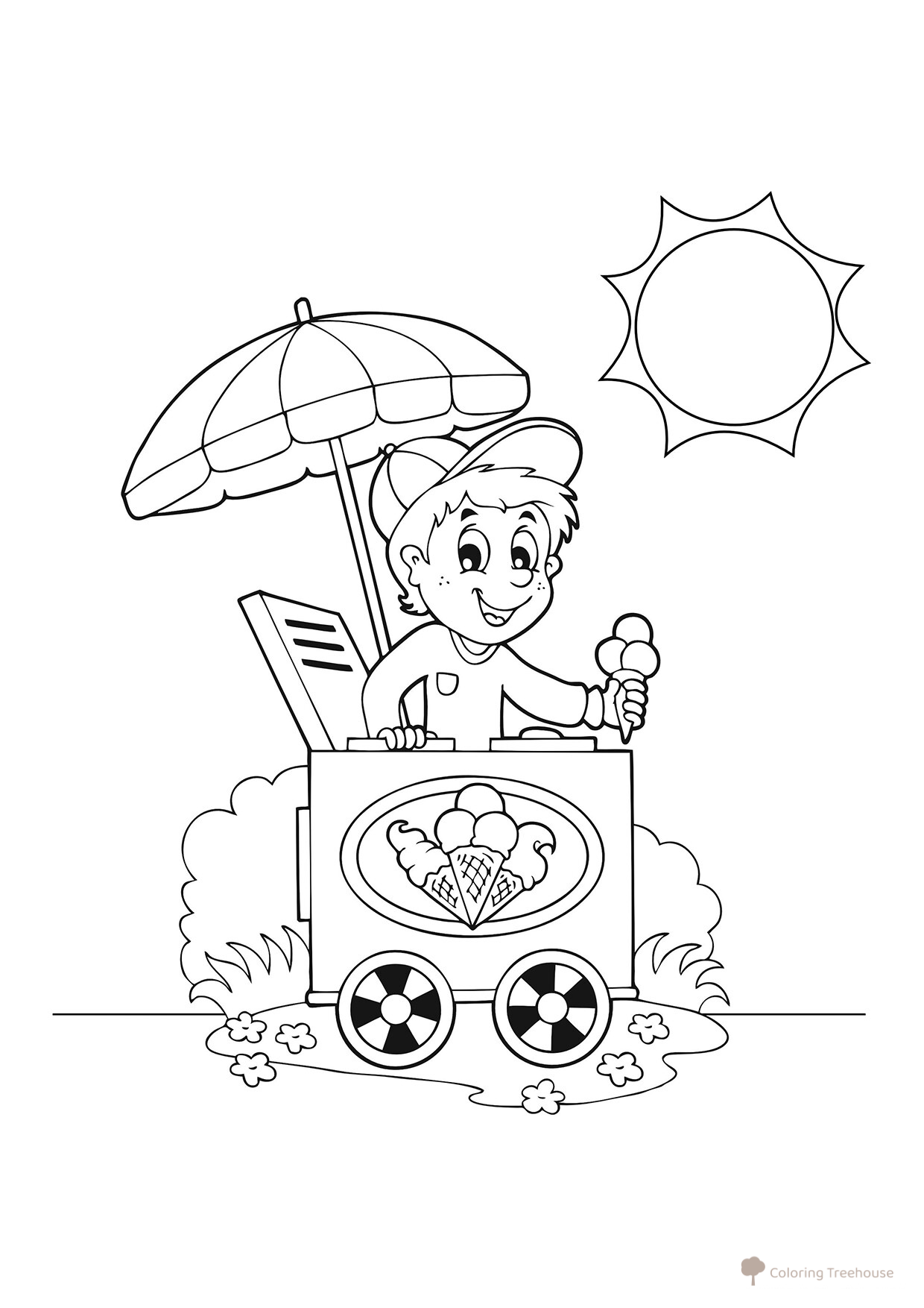 Página para colorear: Niño vende helado dibujo para colorear gratis de Ice Cream Coloring Pages