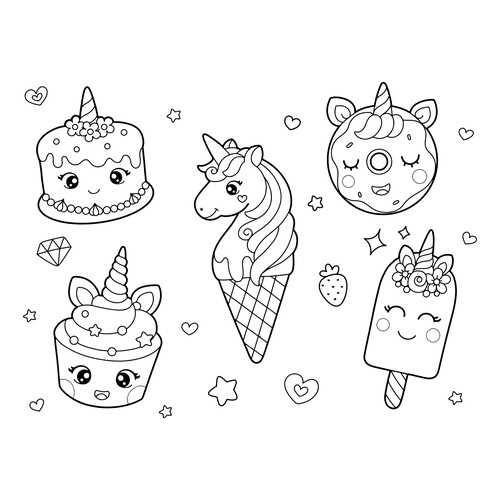 Página para colorear: Helados, cupcakes y donut adorables dibujo para colorear gratis de Ice Cream Coloring Pages