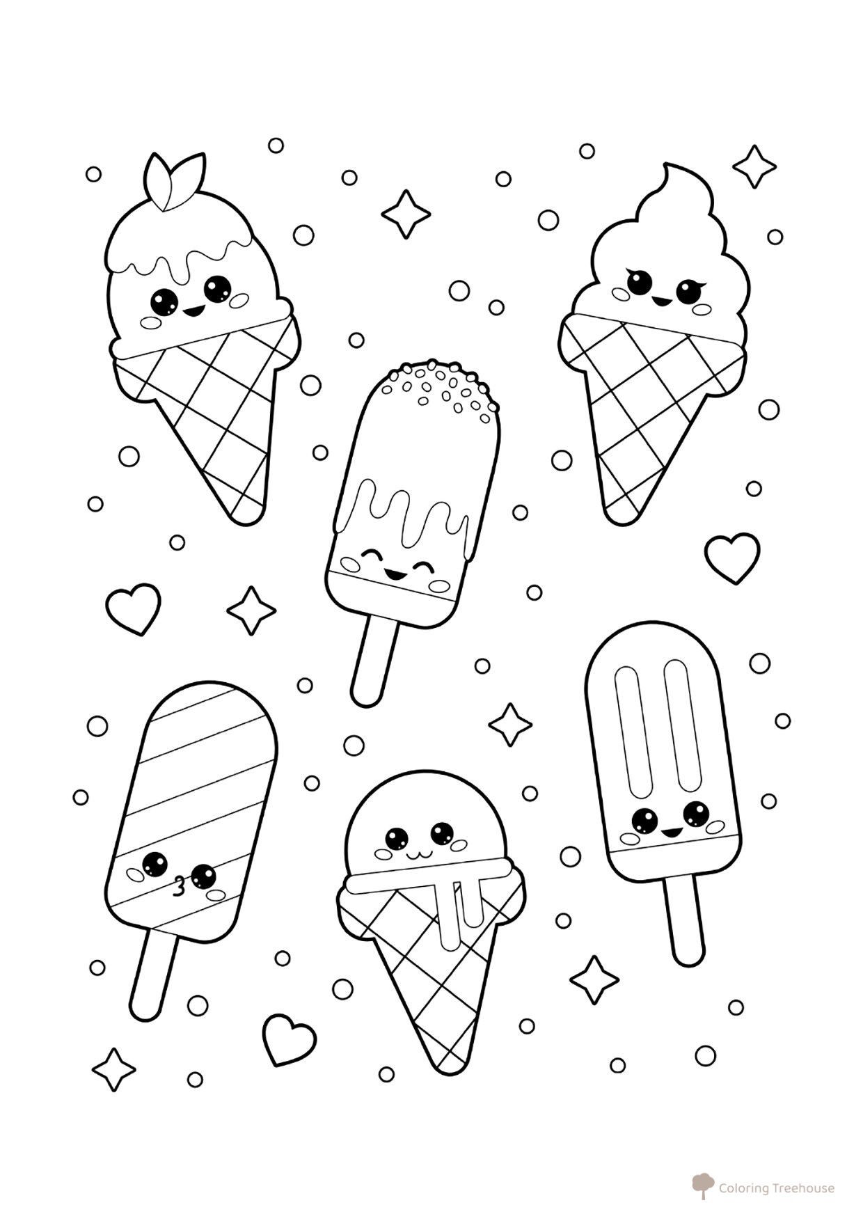Coloring Page: Many Different Fruit Ice Creams free printable Ice Cream Coloring Pages coloring page