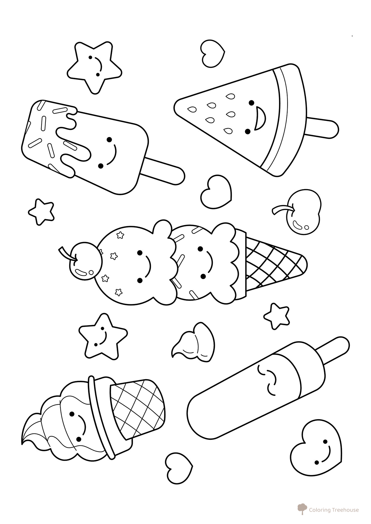 Página para colorear: Mucho helado de frutas dulce dibujo para colorear gratis de Ice Cream Coloring Pages