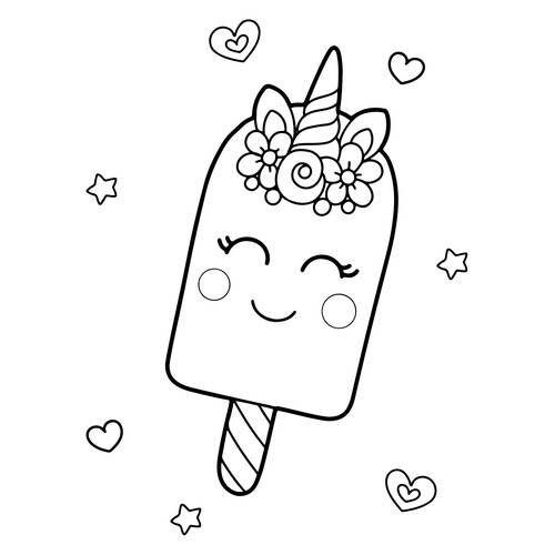 Unicorn Ice Cream on a Stick Coloring Page free printable Ice Cream Coloring Pages coloring page