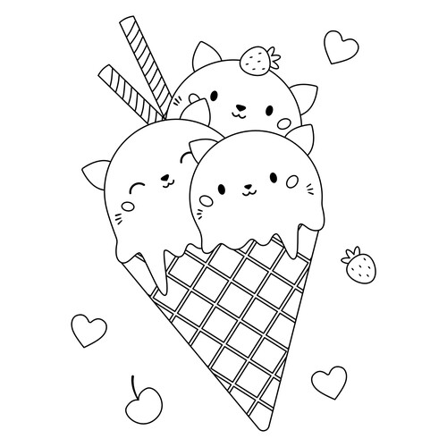 Cute Kittens and Ice Cream Coloring Page free printable Ice Cream Coloring Pages coloring page