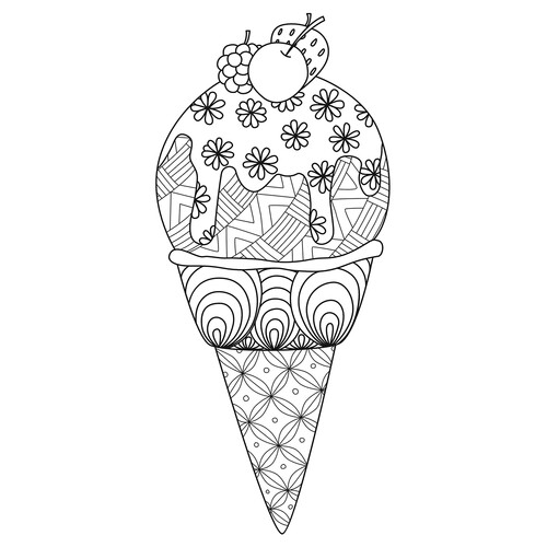Ice Cream with Cherry Coloring Page (Anti-Stress) free printable Ice Cream Coloring Pages coloring page