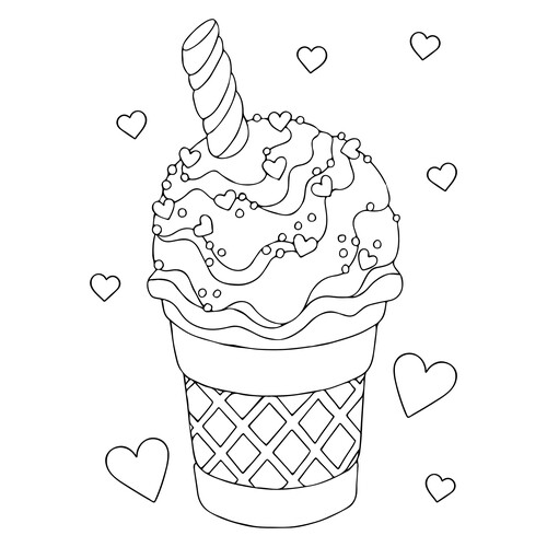 Ice Cream in a Cup with Hearts Coloring Page free printable Ice Cream Coloring Pages coloring page