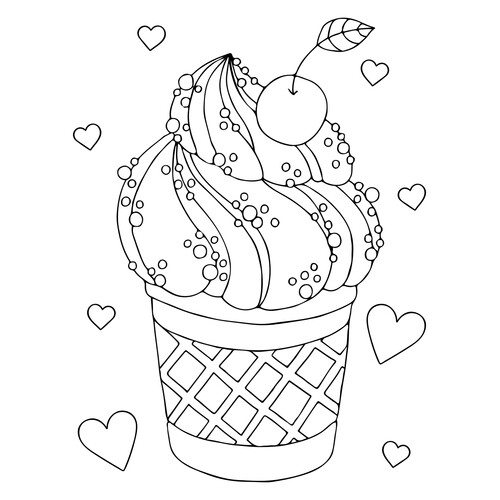 Plombir Ice Cream with Cherry Coloring Page free printable Ice Cream Coloring Pages coloring page