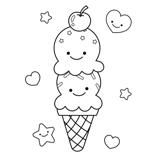 Ice Cream Cone with Two Scoops Coloring Page free printable Ice Cream Coloring Pages coloring page