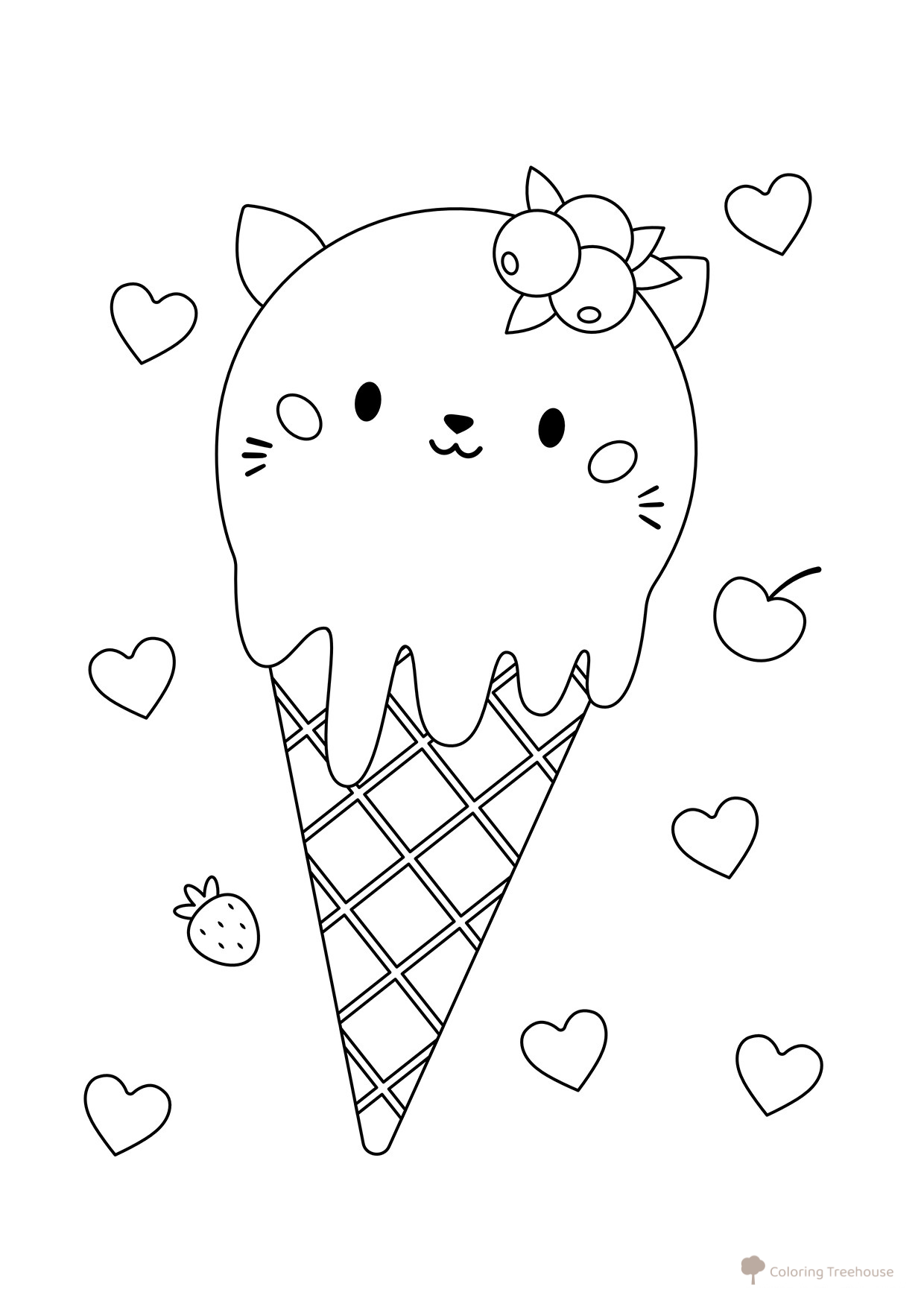 Página para colorear: Cucurucho de helado con gatito dibujo para colorear gratis de Ice Cream Coloring Pages