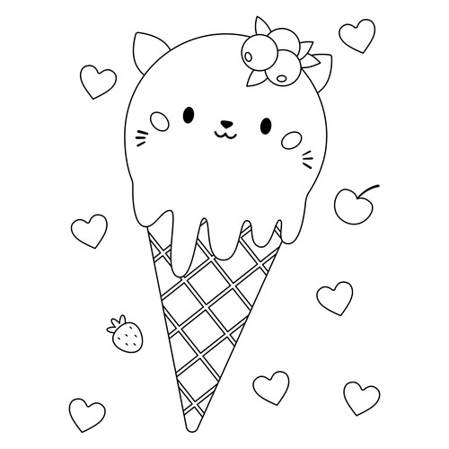 Ice Cream Cone with Cat Coloring Page free printable Ice Cream Coloring Pages coloring page