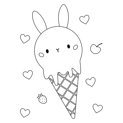 Ice Cream Cone with Bunny Coloring Page free printable Ice Cream Coloring Pages coloring page