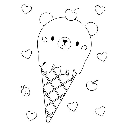 Ice Cream Cone with Teddy Bear Coloring Page free printable Ice Cream Coloring Pages coloring page