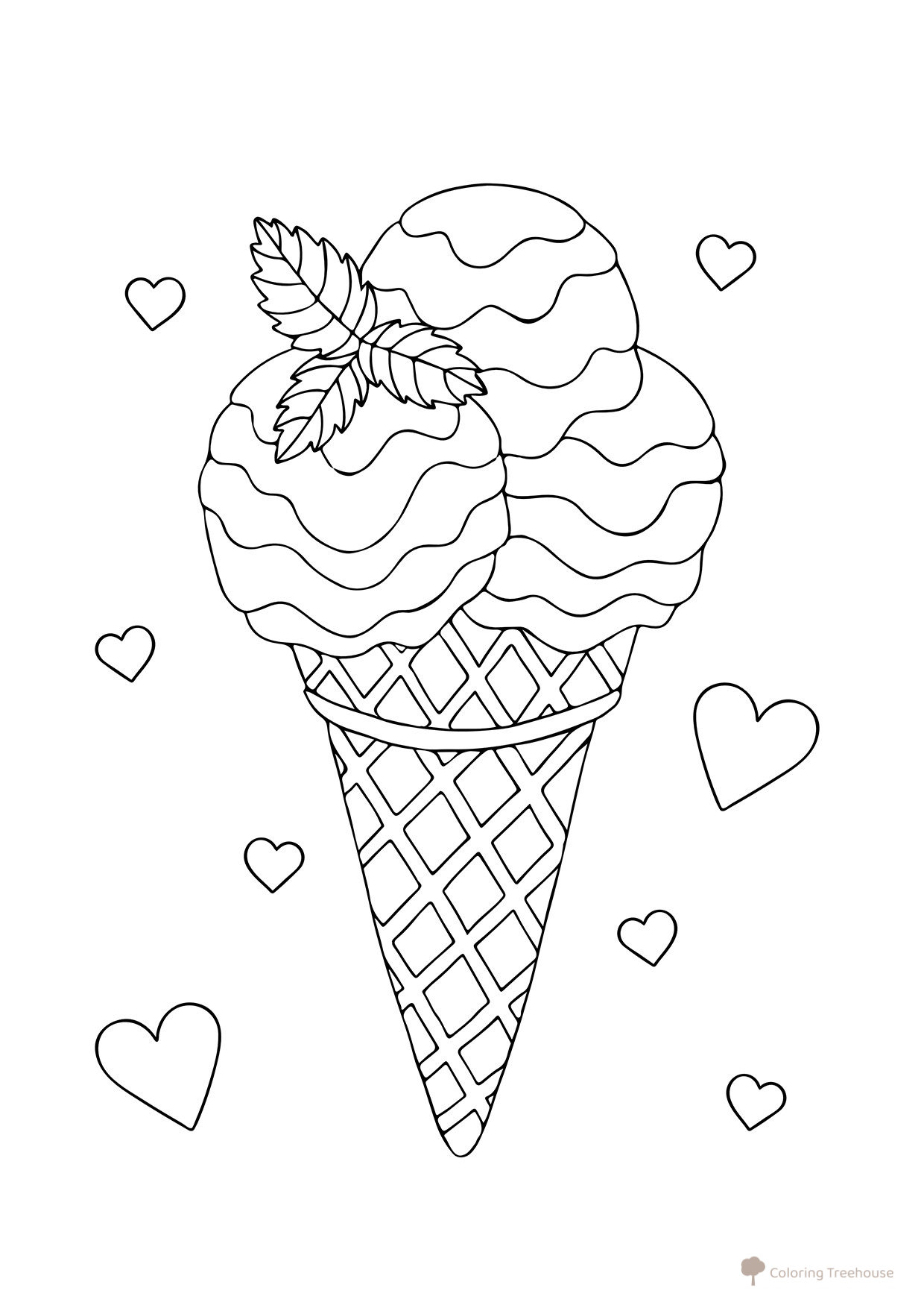 Página para colorear: Cucurucho de helado con tres bolas dibujo para colorear gratis de Ice Cream Coloring Pages