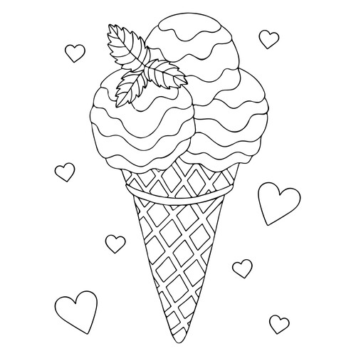 Waffle Cone with Three Scoops Coloring Page free printable Ice Cream Coloring Pages coloring page