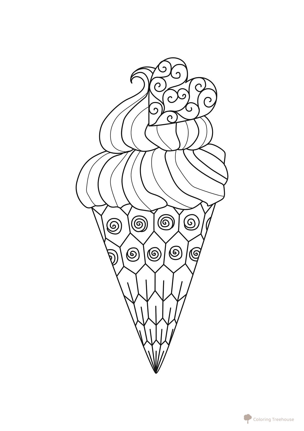 Zentangle: cono de helado para colorear dibujo para colorear gratis de Ice Cream Coloring Pages