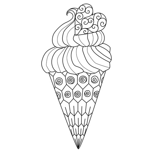 Zentangle Ice Cream Cone Coloring Page free printable Ice Cream Coloring Pages coloring page