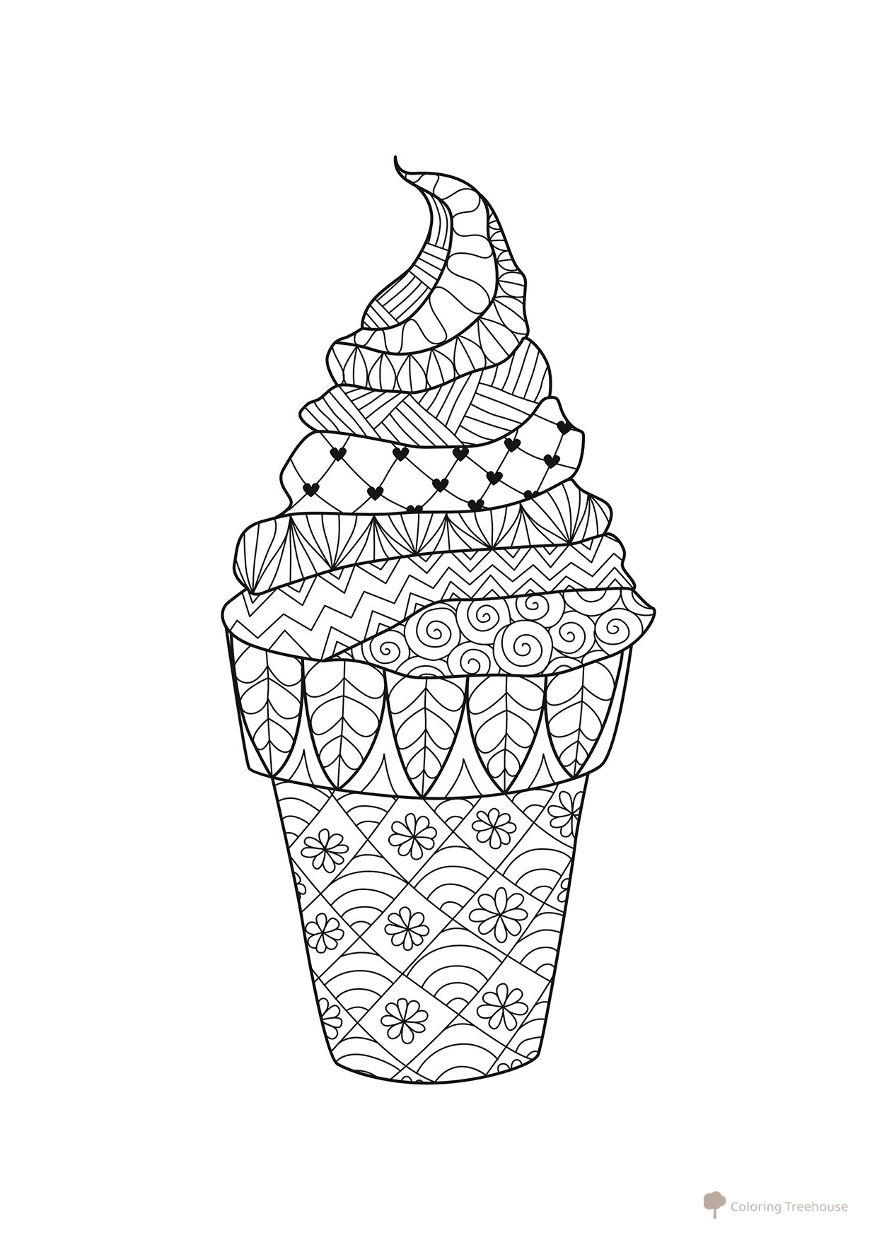 Zentangle Plombir Ice Cream Coloring Page free printable Ice Cream Coloring Pages coloring page