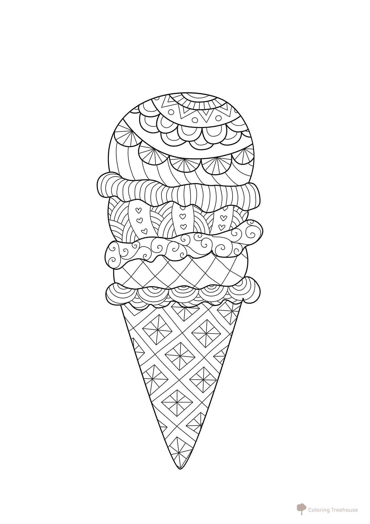 Página para colorear Zentangle: cucurucho de helado dibujo para colorear gratis de Ice Cream Coloring Pages
