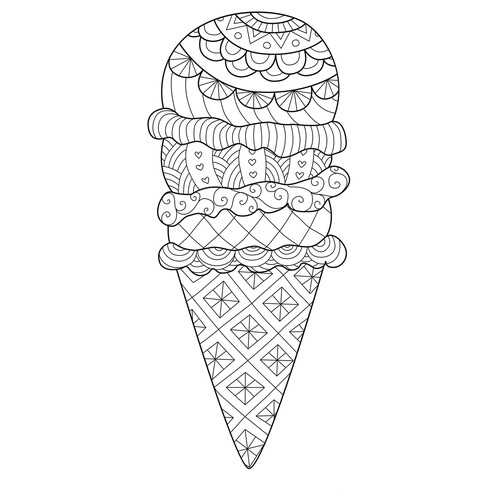 Zentangle Ice Cream Cone Coloring Page free printable Ice Cream Coloring Pages coloring page