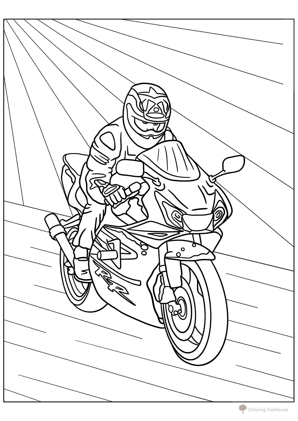 Página para colorear «Piloto en motocicleta deportiva» dibujo para colorear gratis de Páginas para colorear de motocicletas