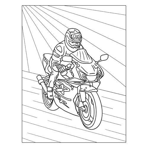 Página para colorear «Piloto en motocicleta deportiva» dibujo para colorear gratis de Páginas para colorear de motocicletas