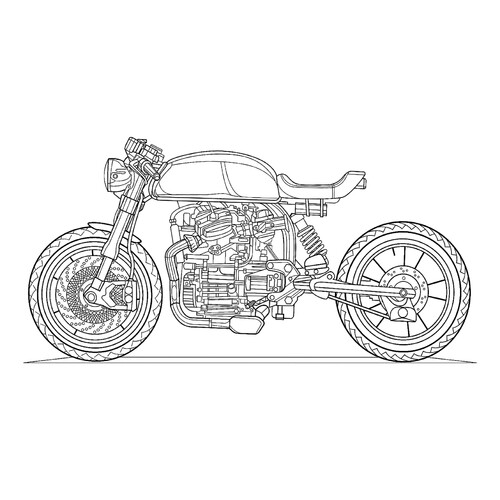 Motorcycle Coloring Page with Lots of Details free printable Motorcycle Coloring Pages coloring page