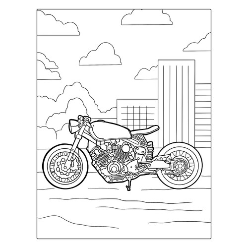 Motorcycle in the City Coloring Page free printable Motorcycle Coloring Pages coloring page