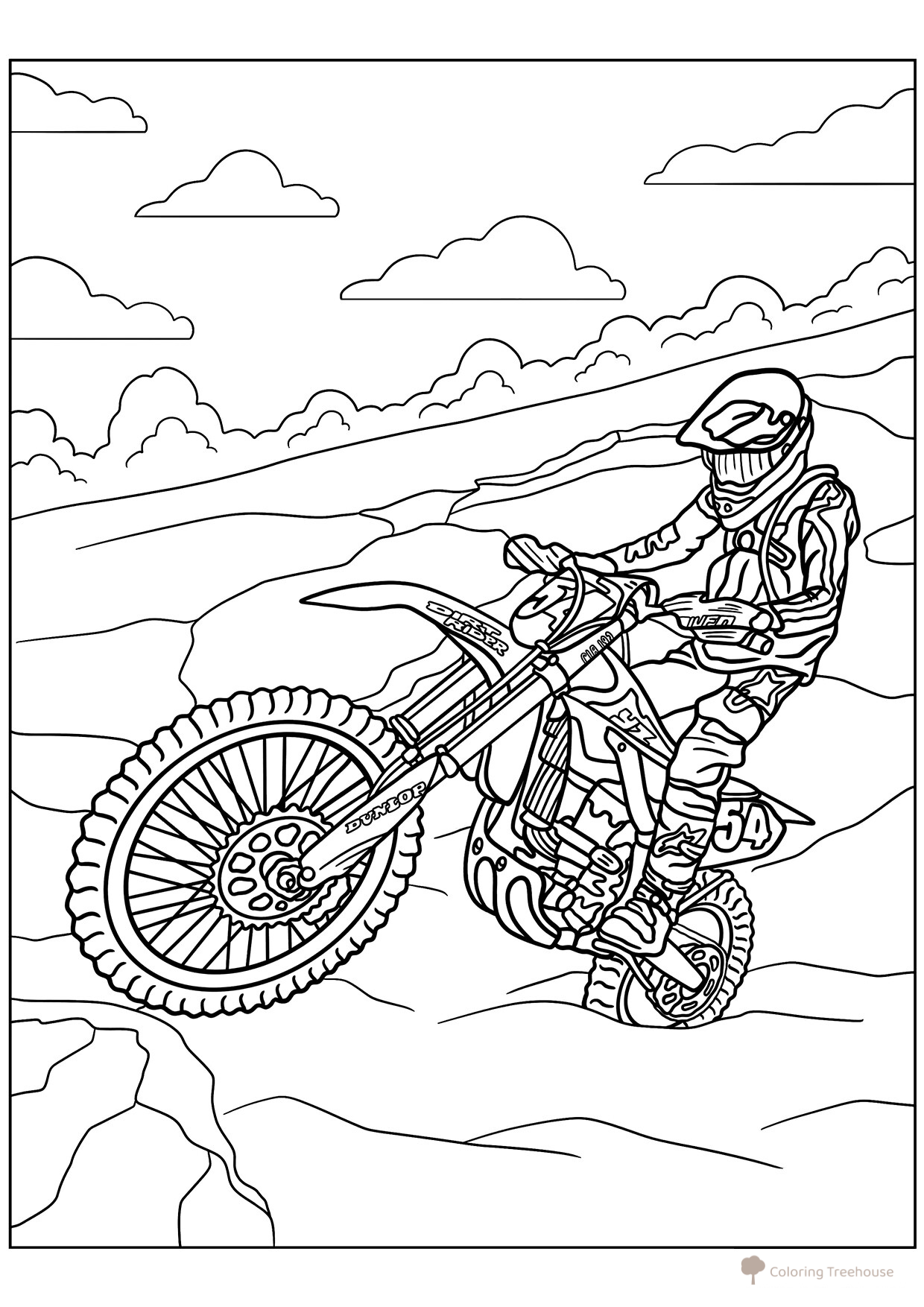 Dunlop Motocross Coloring Page free printable Motorcycle Coloring Pages coloring page