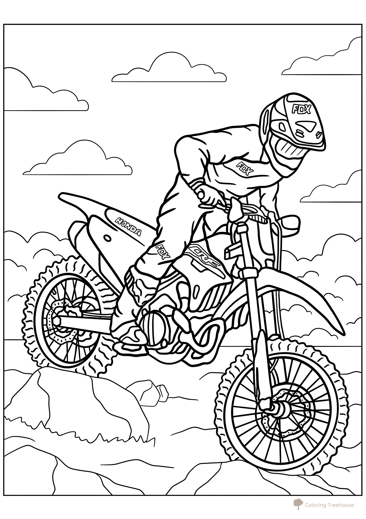 Página para colorear «Motocross del equipo Honda» dibujo para colorear gratis de Páginas para colorear de motocicletas