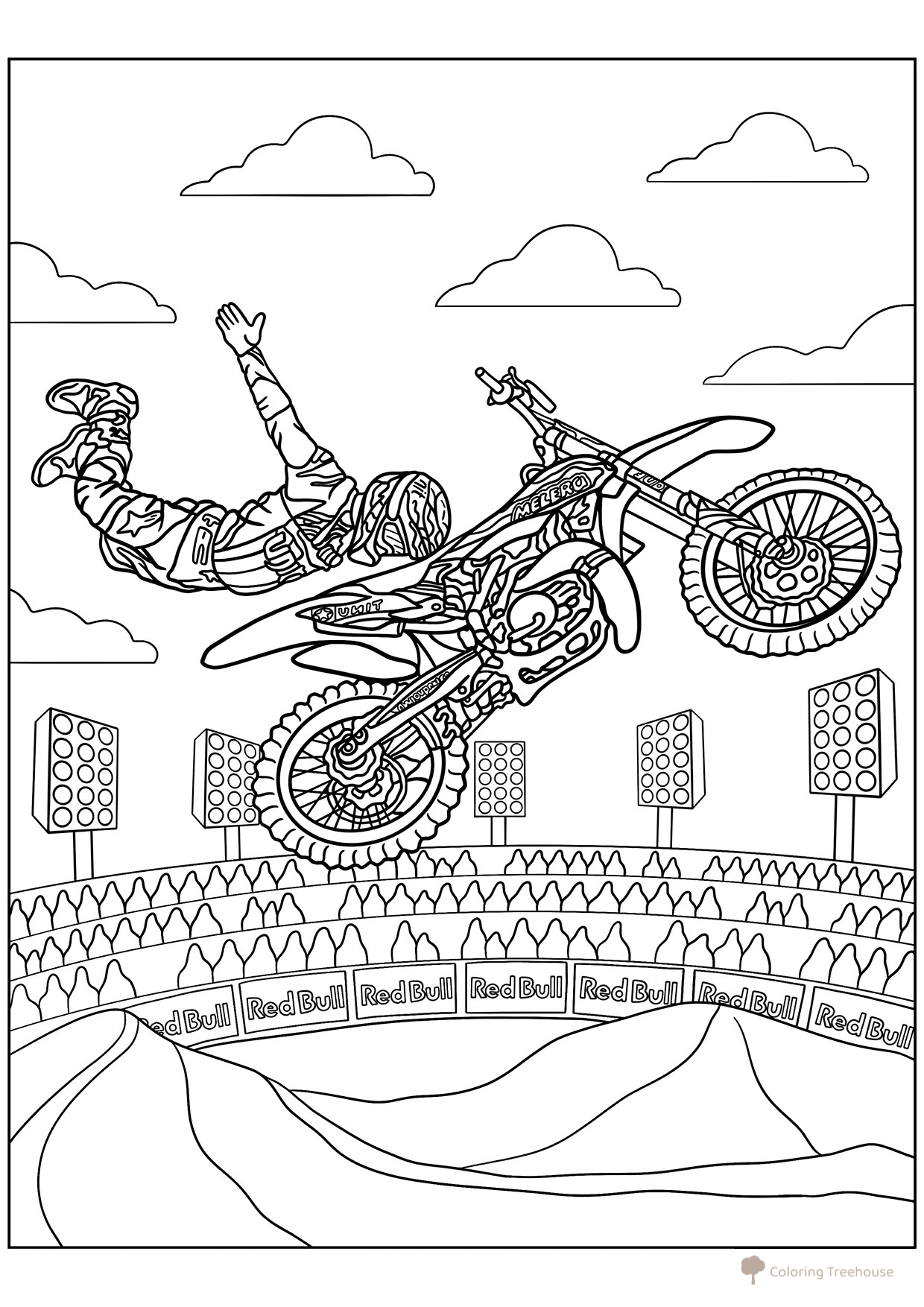 Página para colorear «Truco peligroso en moto» dibujo para colorear gratis de Páginas para colorear de motocicletas