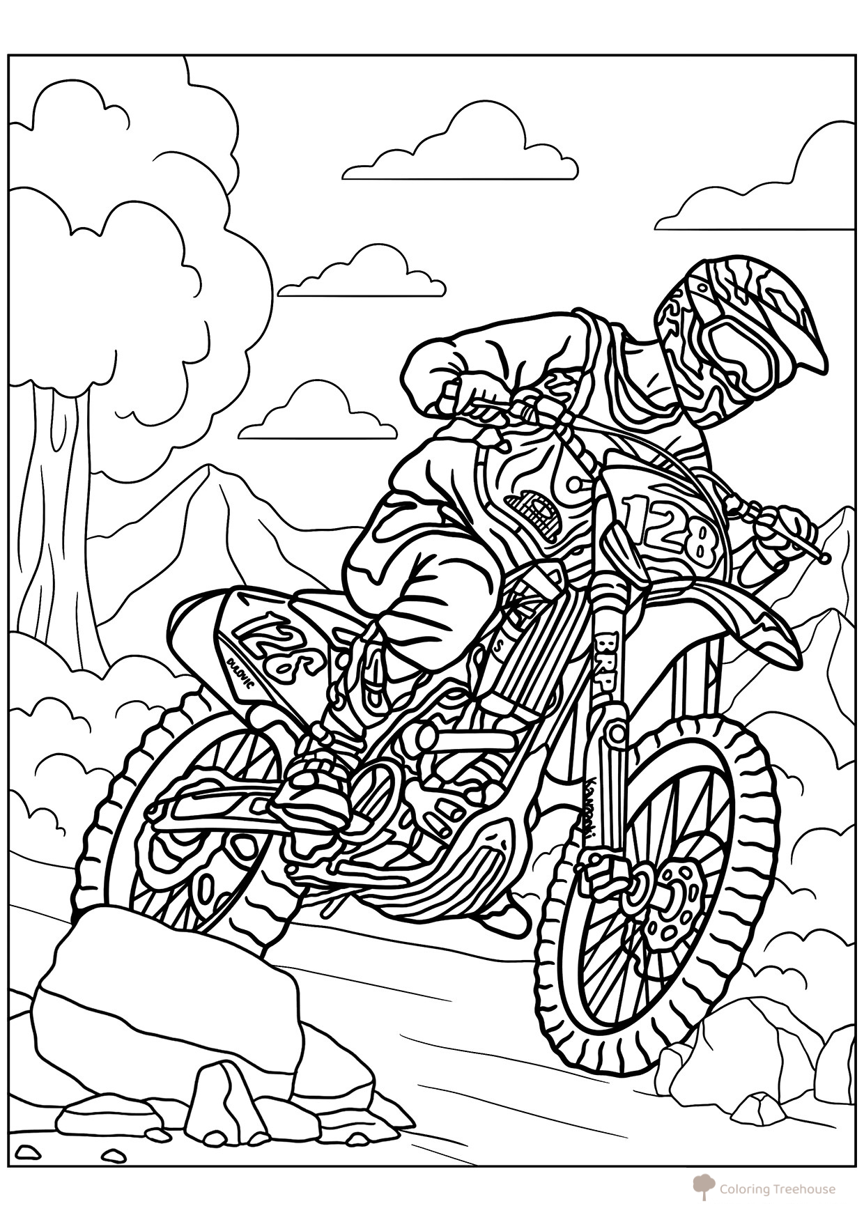 Página para colorear «Motocicleta todoterreno Kawasaki» dibujo para colorear gratis de Páginas para colorear de motocicletas