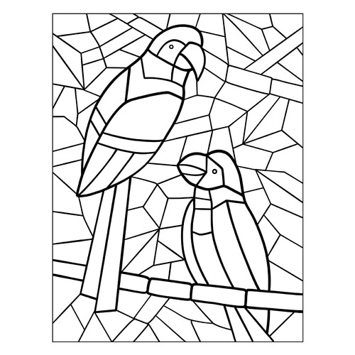 Página para colorear «Mosaico: dos loros» dibujo para colorear gratis de Páginas para colorear estilo mosaico