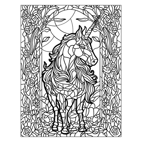 Página para colorear «Mosaico unicornio» dibujo para colorear gratis de Páginas para colorear estilo mosaico